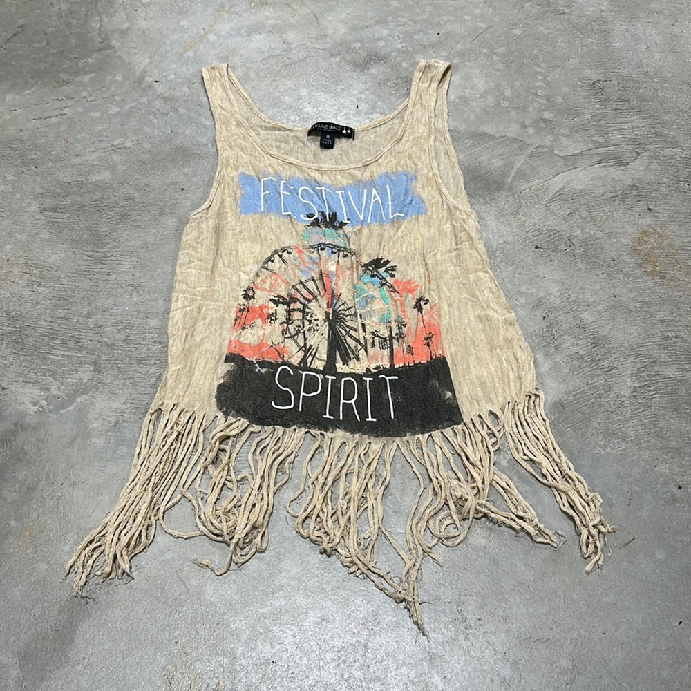 Living Doll brand light tan w/ FESTIVAL printed on front shear tank‎ / Size M